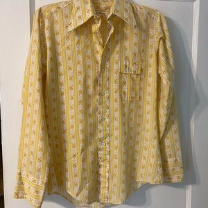 VINTAGE Men's Yellow Floral Striped Shirt 1970s